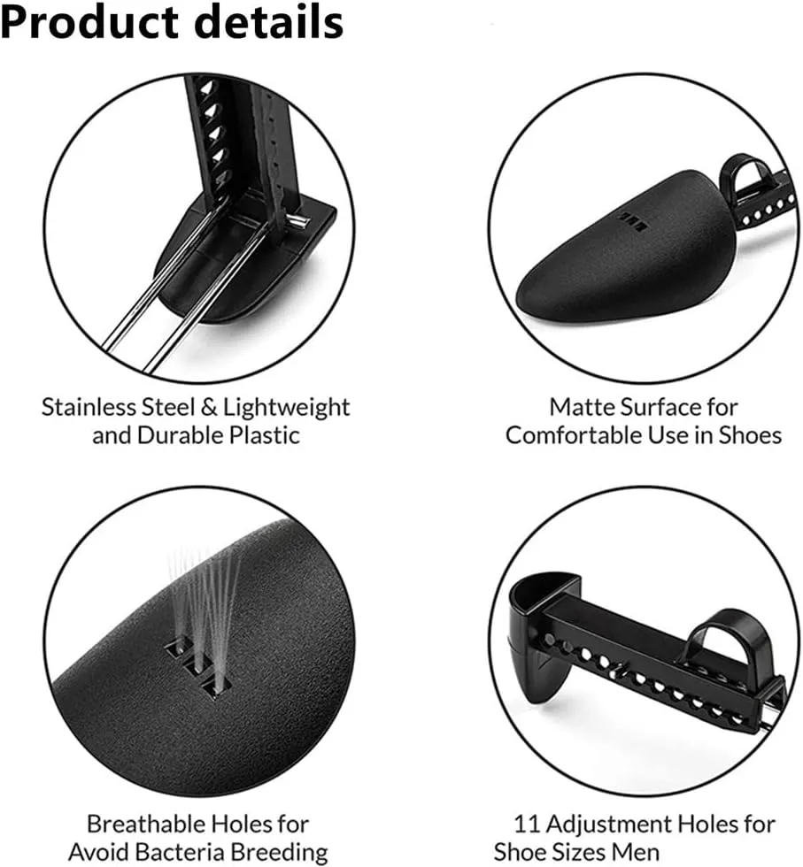 2 Pairs Plastic Shoe Tree Stretcher Shaper for Men (Black)