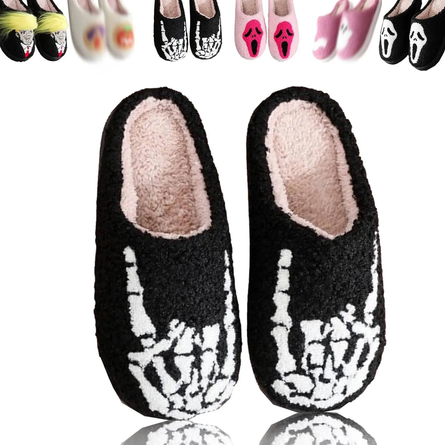 2024 New Halloween Cookie Slippers, Women's Men's Fuzzy Memory Foam Slippers Cozy Plush Spooky Slippers for Winter