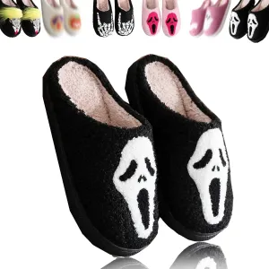 2024 New Halloween Cookie Slippers, Women's Men's Fuzzy Memory Foam Slippers Cozy Plush Spooky Slippers for Winter