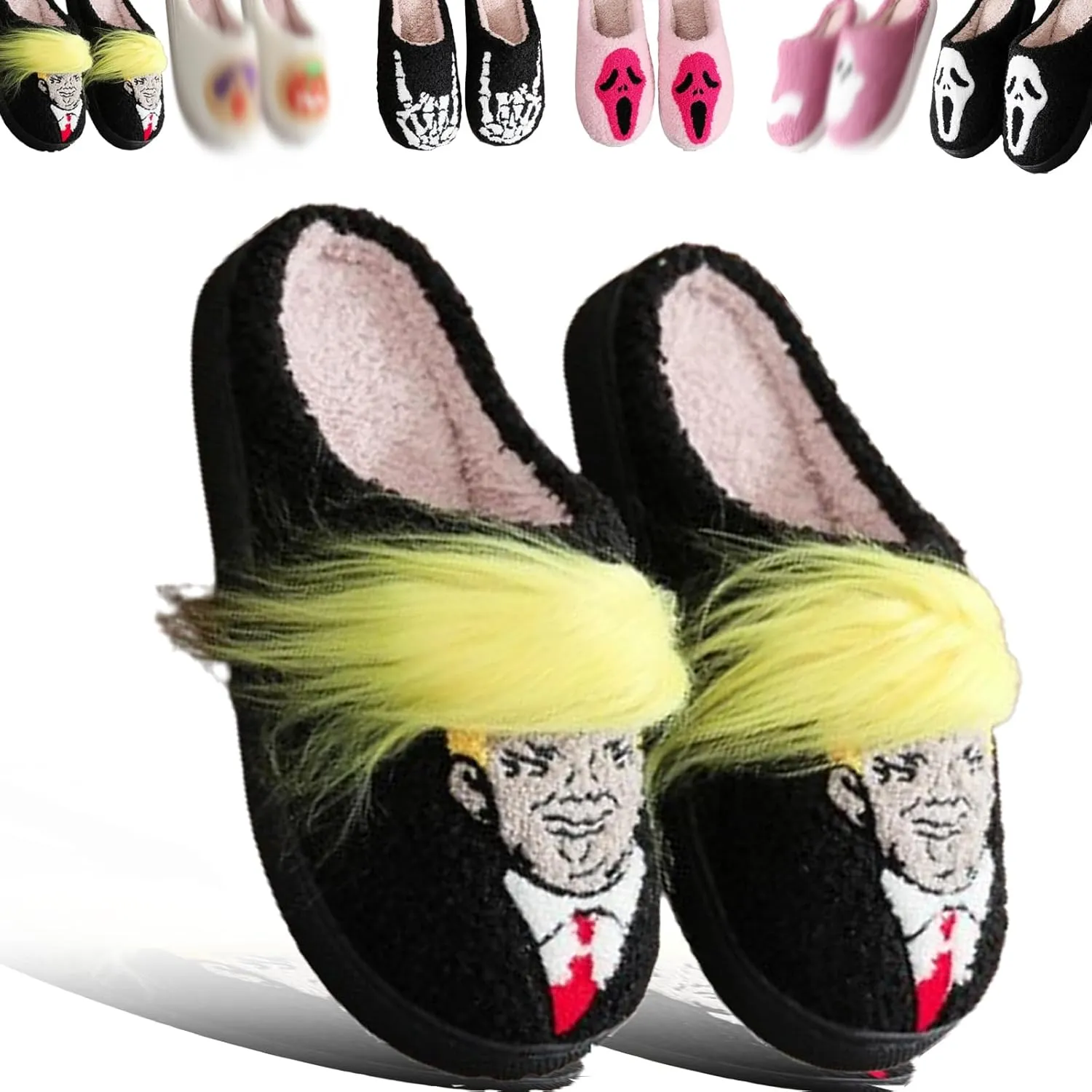 2024 New Halloween Cookie Slippers, Women's Men's Fuzzy Memory Foam Slippers Cozy Plush Spooky Slippers for Winter