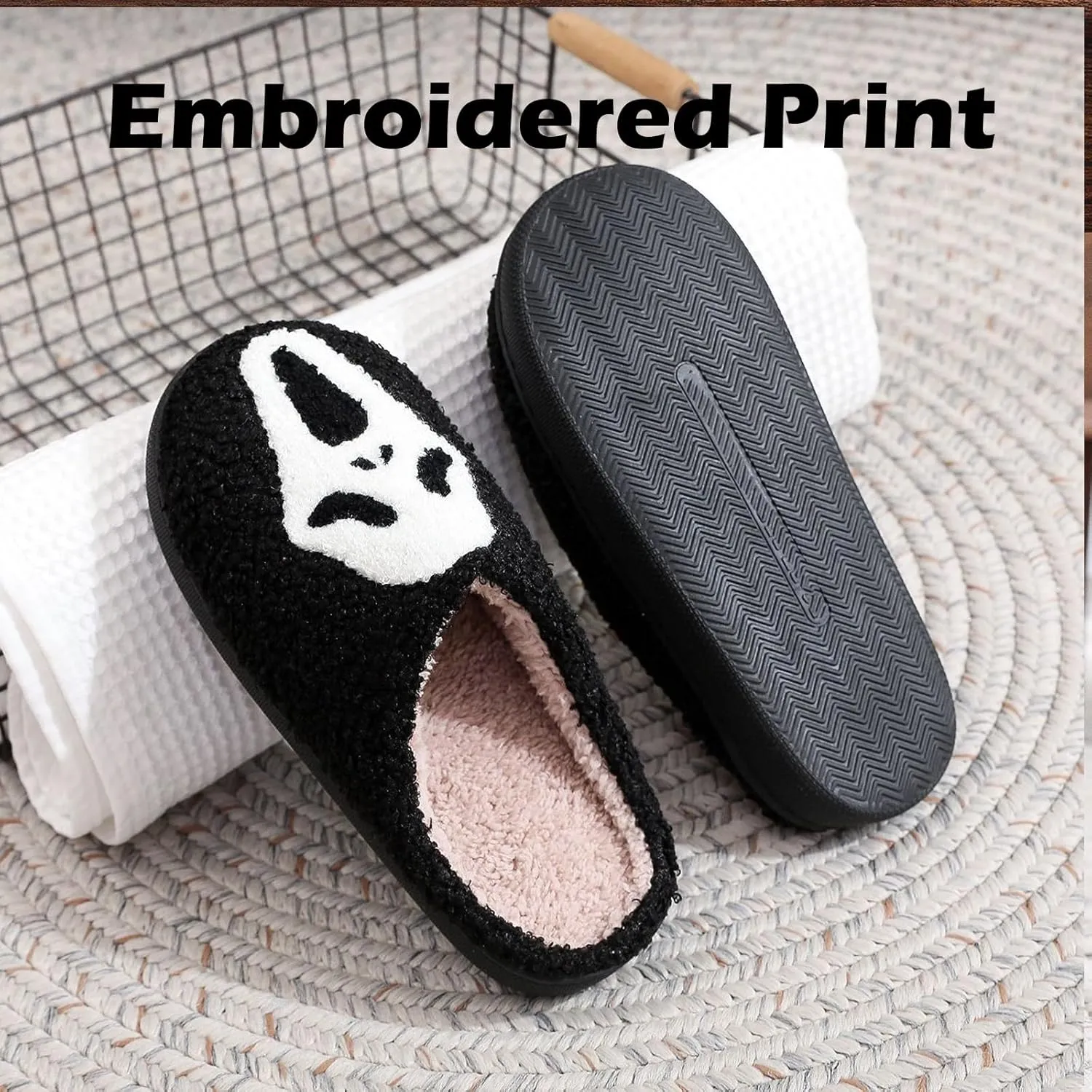 2024 New Halloween Cookie Slippers, Women's Men's Fuzzy Memory Foam Slippers Cozy Plush Spooky Slippers for Winter