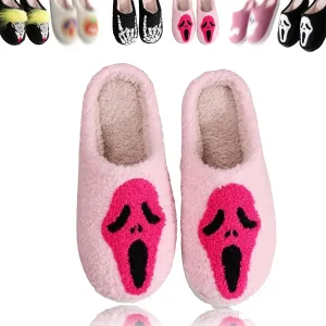 2024 New Halloween Cookie Slippers, Women's Men's Fuzzy Memory Foam Slippers Cozy Plush Spooky Slippers for Winter