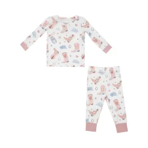 2yrs Cowboy Boots on Pink Long Sleeve Lounge Wear Pajama Set