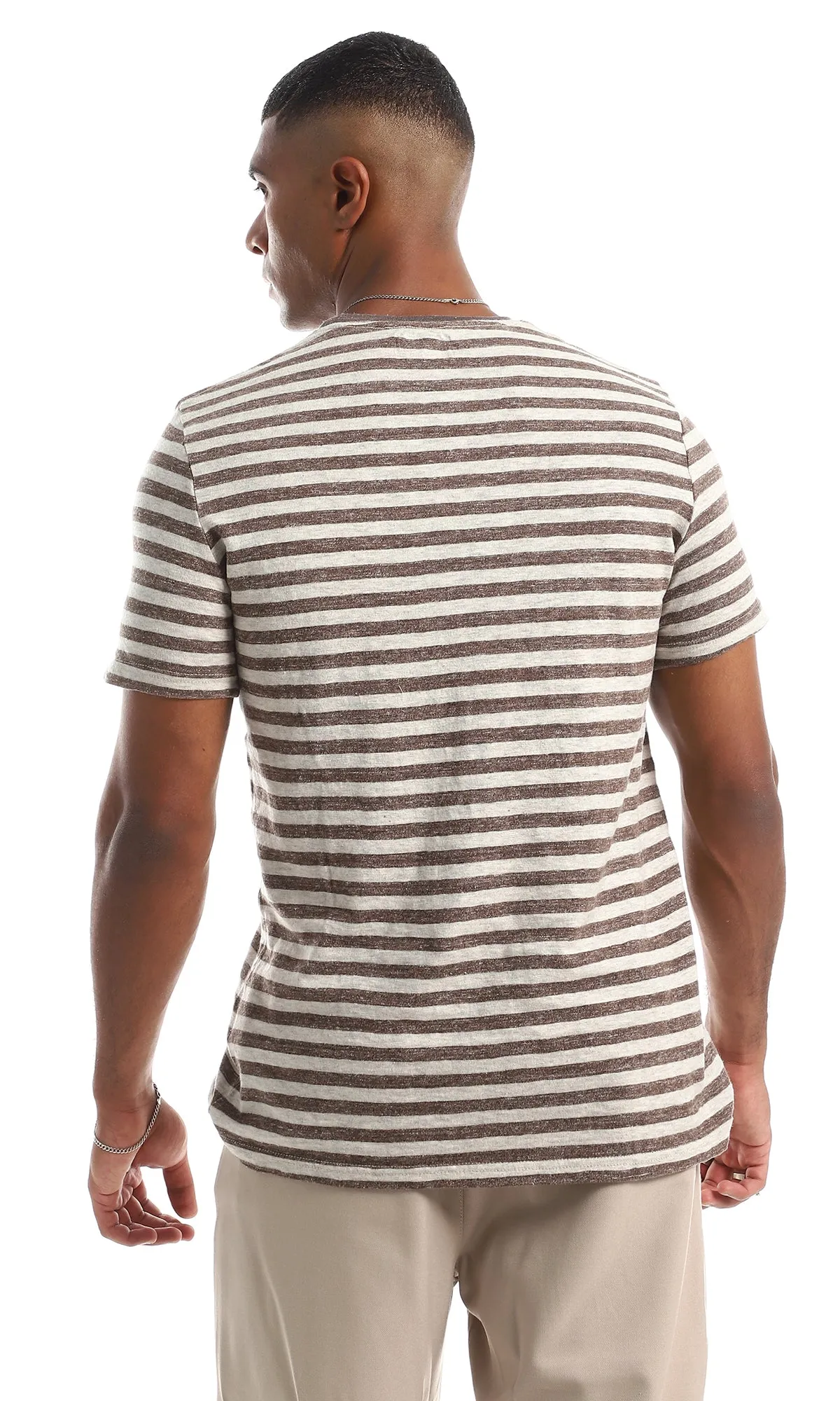 97938 Heather Horizontal Stripe Brown & Beige T-Shirt