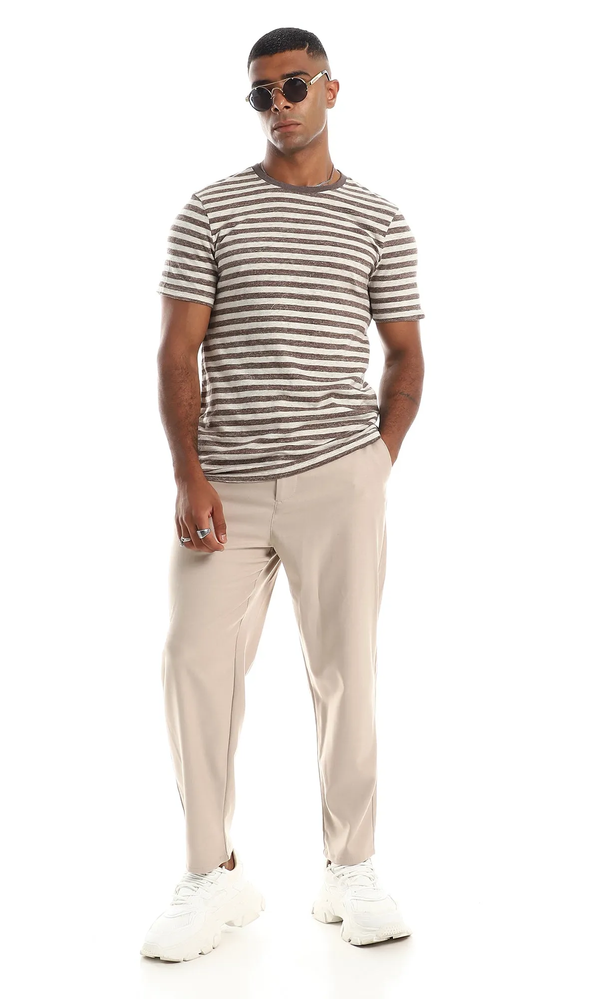 97938 Heather Horizontal Stripe Brown & Beige T-Shirt