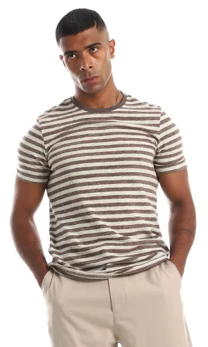 97938 Heather Horizontal Stripe Brown & Beige T-Shirt