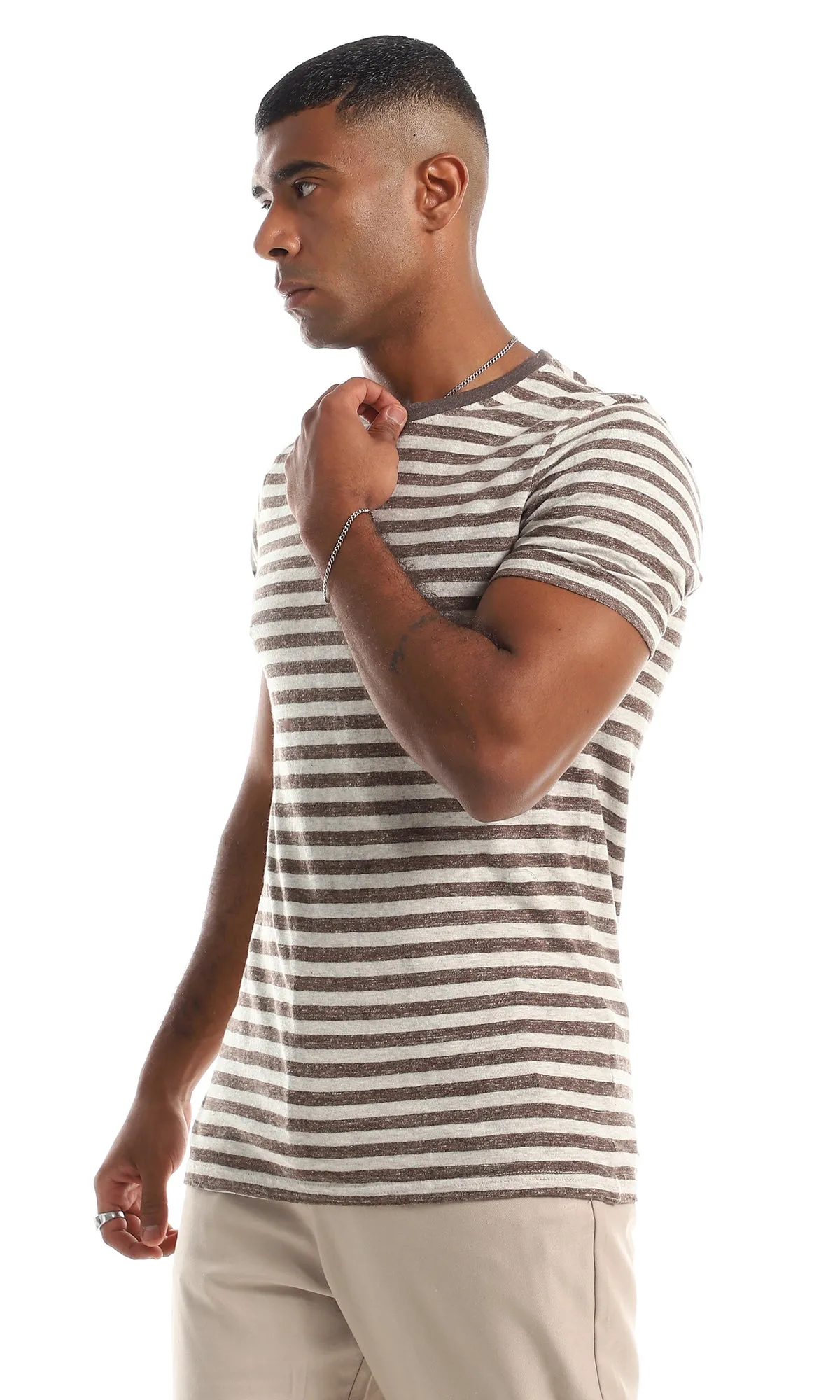 97938 Heather Horizontal Stripe Brown & Beige T-Shirt