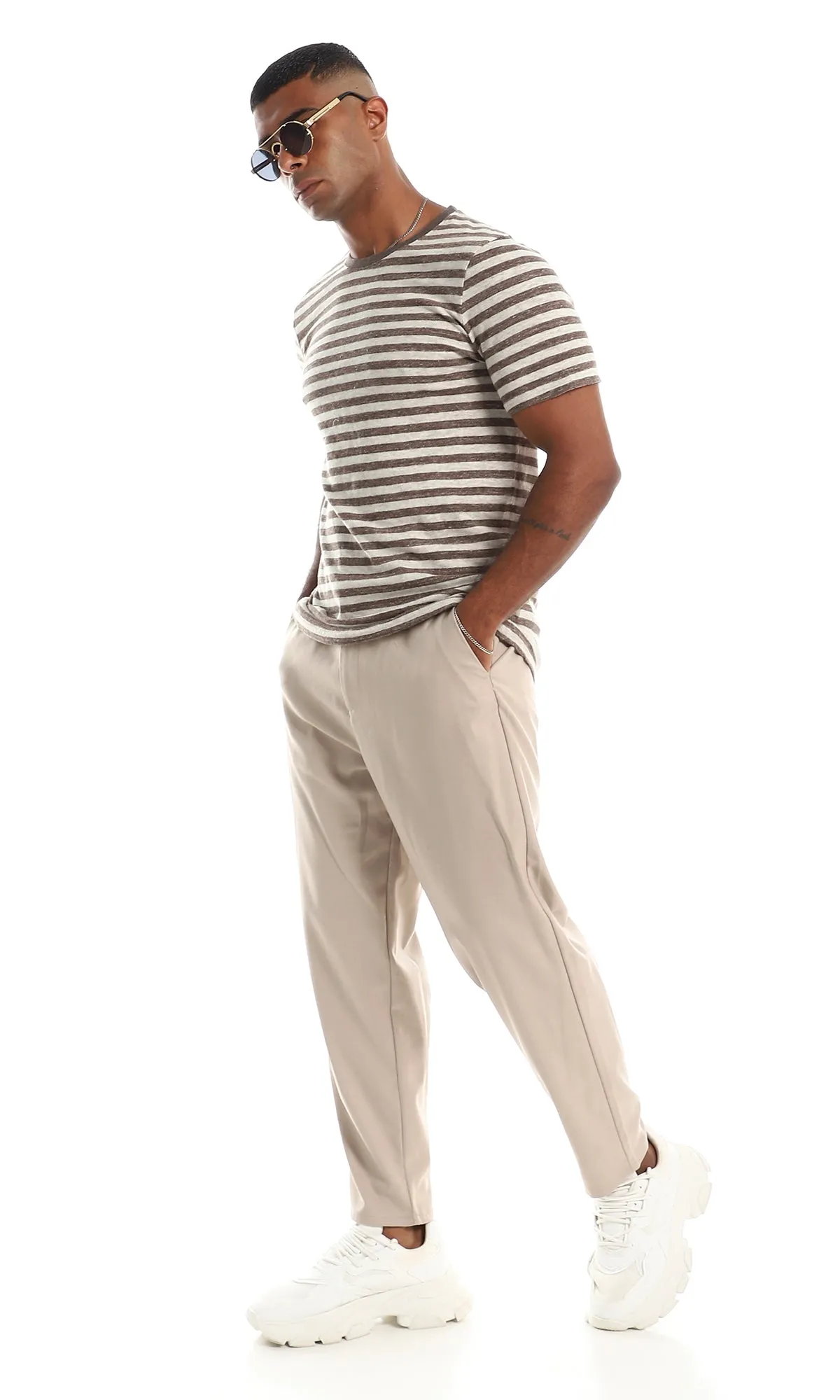 97938 Heather Horizontal Stripe Brown & Beige T-Shirt
