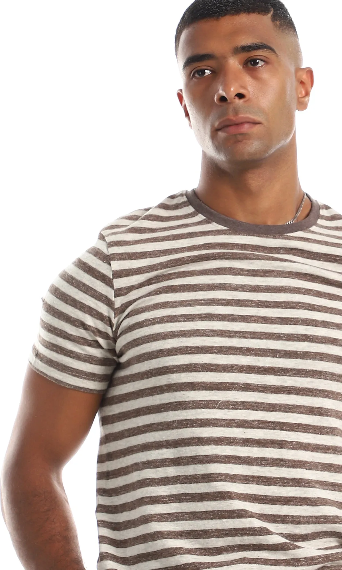 97938 Heather Horizontal Stripe Brown & Beige T-Shirt