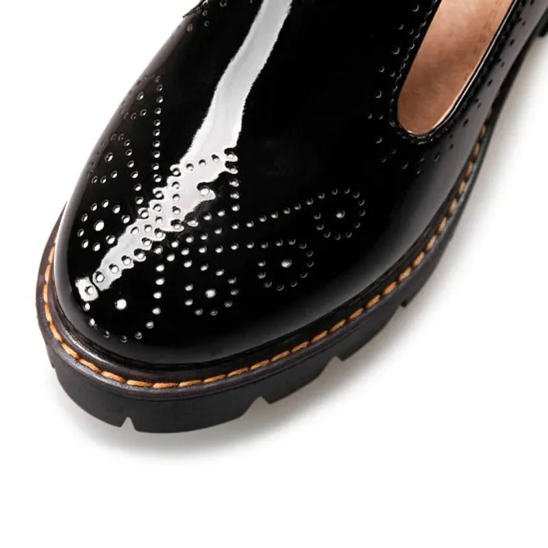 Alternative Fashion Brogue Round Toe Flats with Buckle Strap / Aesthetic Shoes for Women