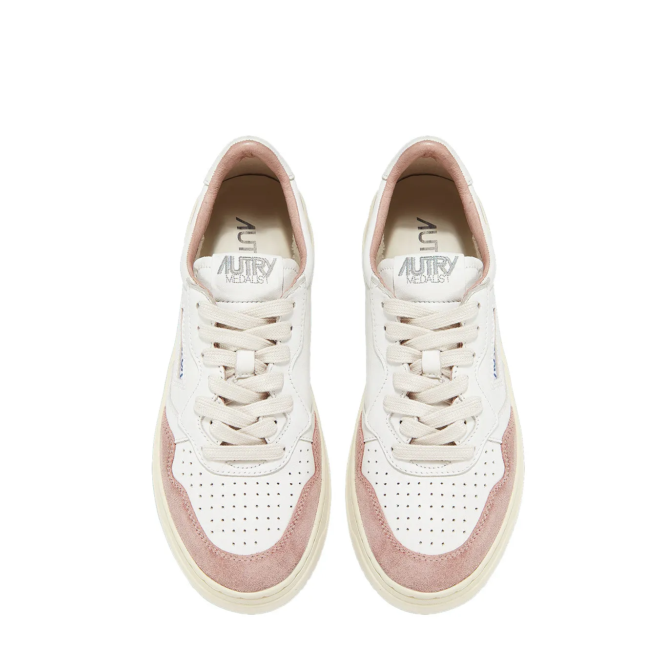 Autry Womens Medalist Low Trainers White Goatskin / Pink Suede