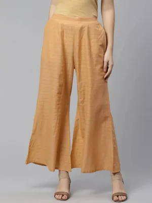 Beige Striped Cotton Palazzos