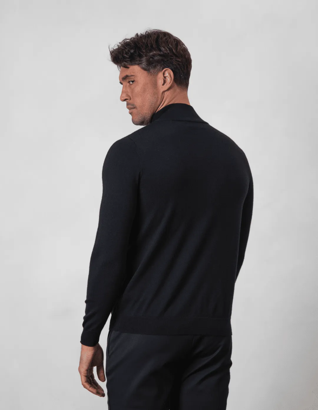 Black 1/4 Zip Funnel Neck Knit