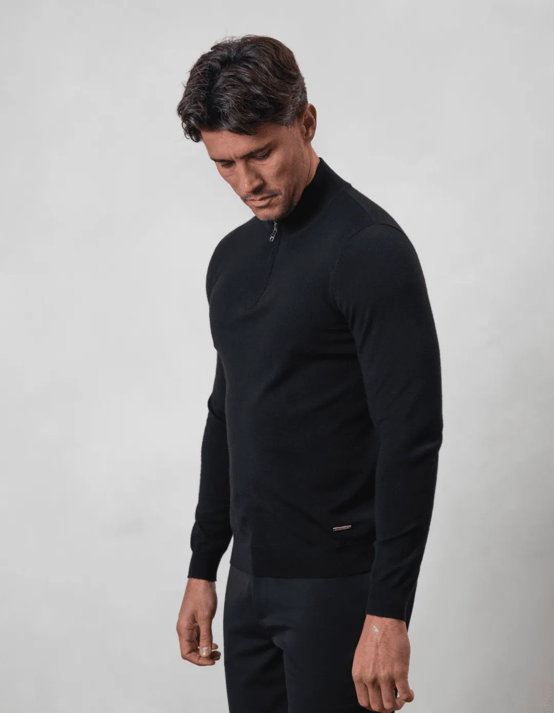 Black 1/4 Zip Funnel Neck Knit