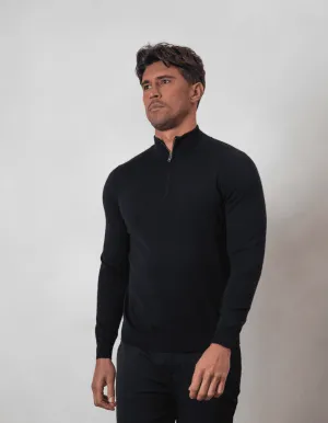 Black 1/4 Zip Funnel Neck Knit