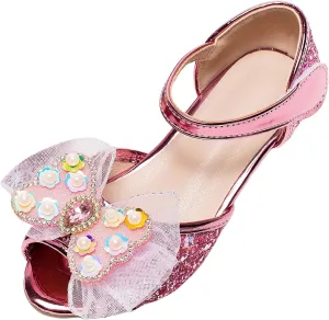 Bowknot Shoes for Little Girls Performance Sequined Dress High Heels Children's Fish Mouth Hollow Sandals Girls Samdals