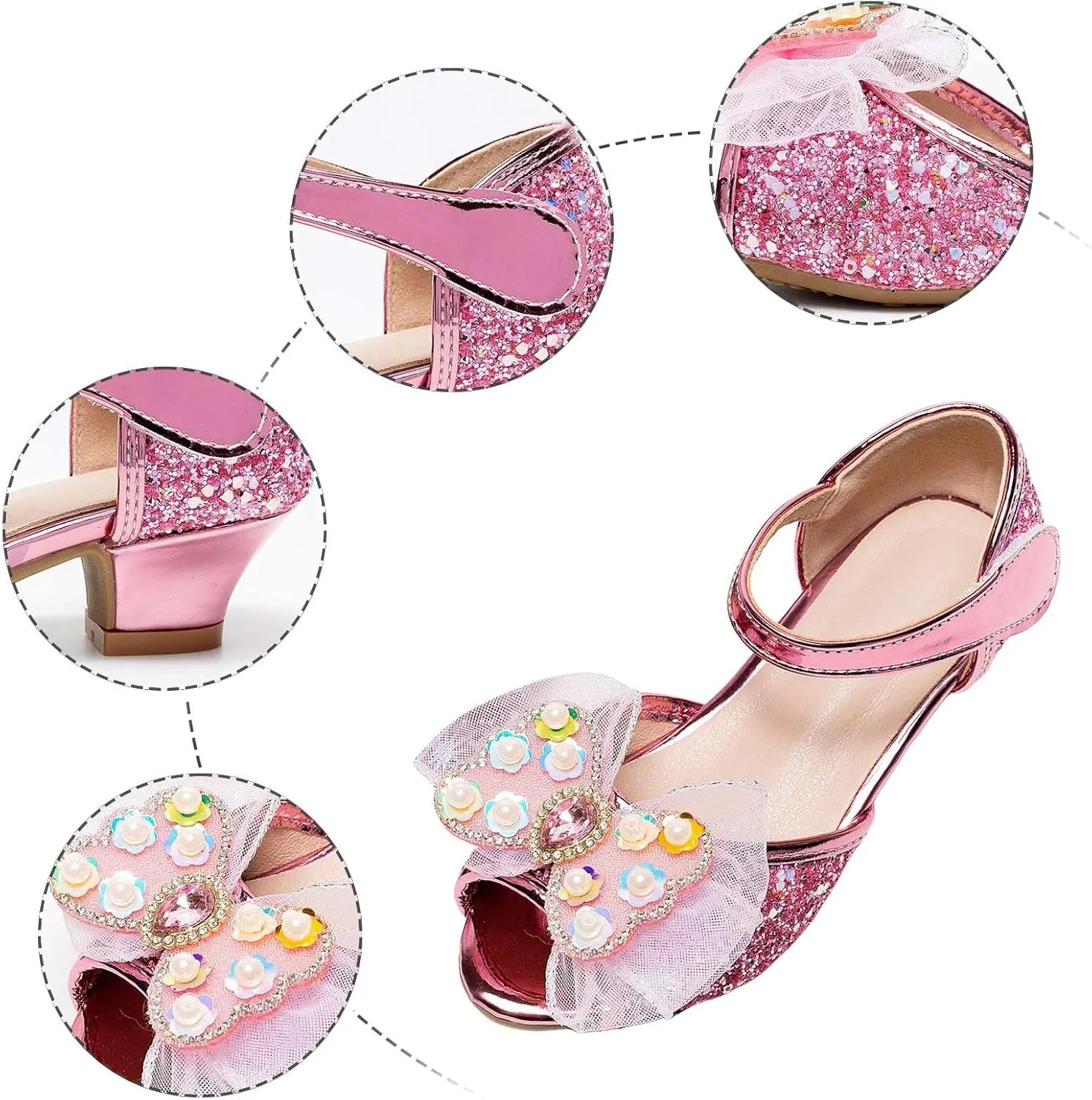 Bowknot Shoes for Little Girls Performance Sequined Dress High Heels Children's Fish Mouth Hollow Sandals Girls Samdals