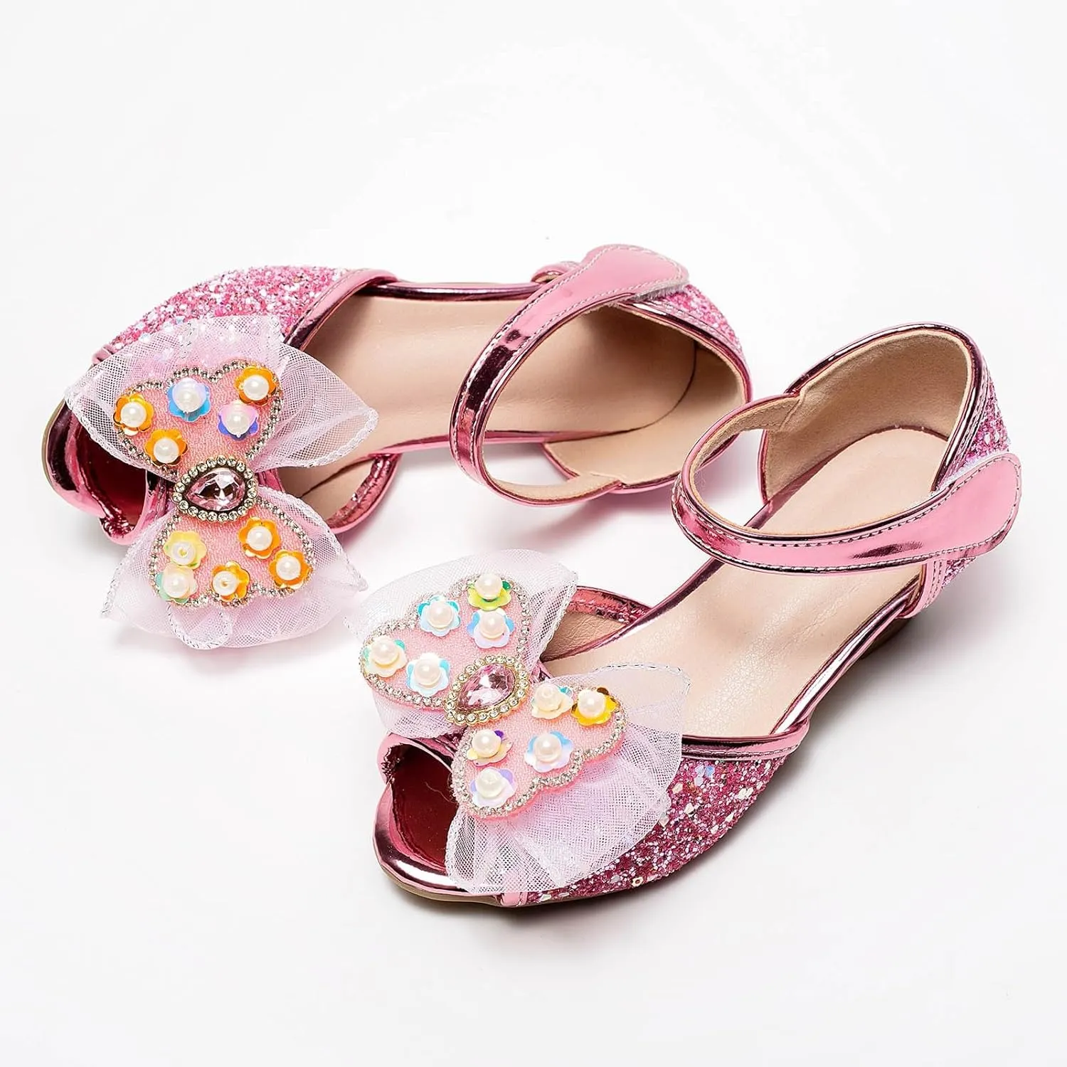 Bowknot Shoes for Little Girls Performance Sequined Dress High Heels Children's Fish Mouth Hollow Sandals Girls Samdals