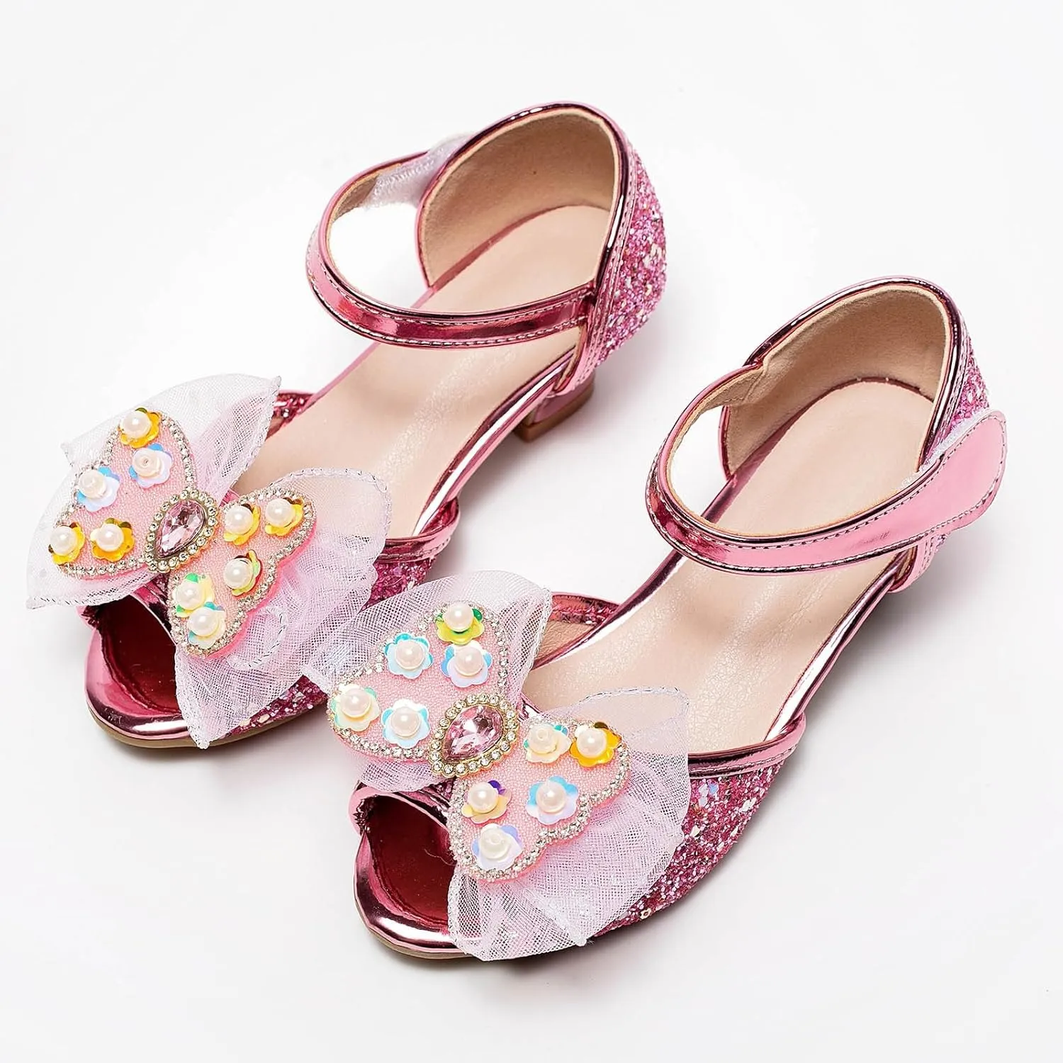 Bowknot Shoes for Little Girls Performance Sequined Dress High Heels Children's Fish Mouth Hollow Sandals Girls Samdals