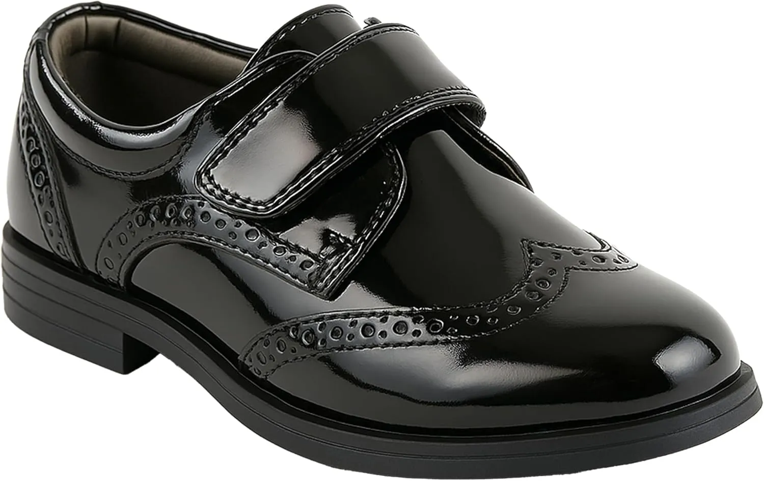 Boys Patent Synthetic Leather Dress Black Shoes Strap Brogue Formal Wedding Pageboy Footwear Size US Little Kid 10 - EU 27