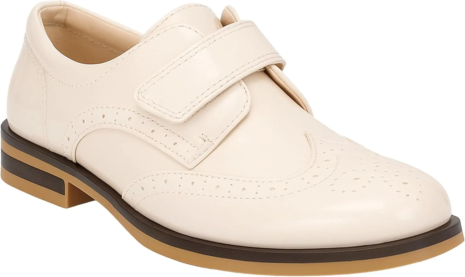 Boys Patent Synthetic Leather Dress Ivory Shoes Strap Brogue Formal Wedding Pageboy Footwear Size US Little Kid 12 - EU 30