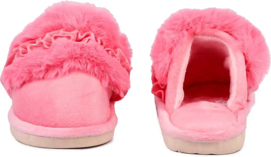 Brauch Women's Pink Fur Floral Winter Slippers…