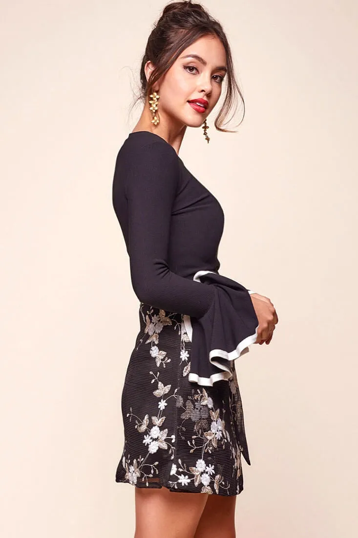 Bri Mesh Overlay Mesh Holiday Skirt Black