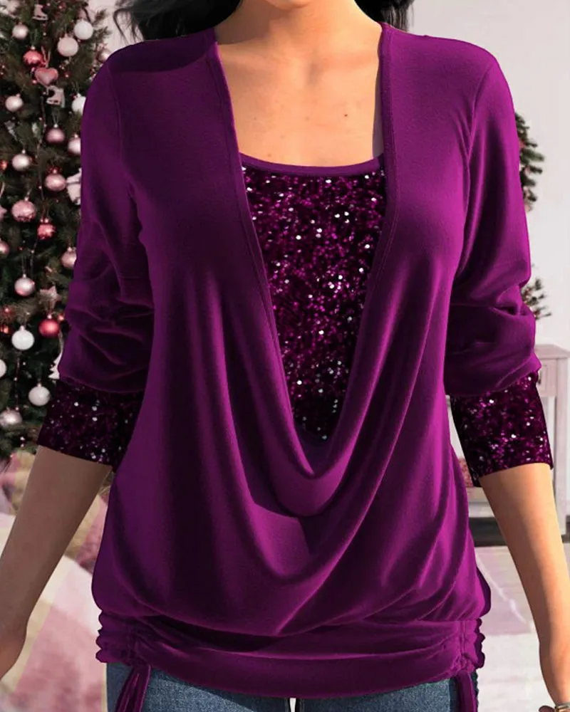 Burgundy Sequin Long Sleeve Top