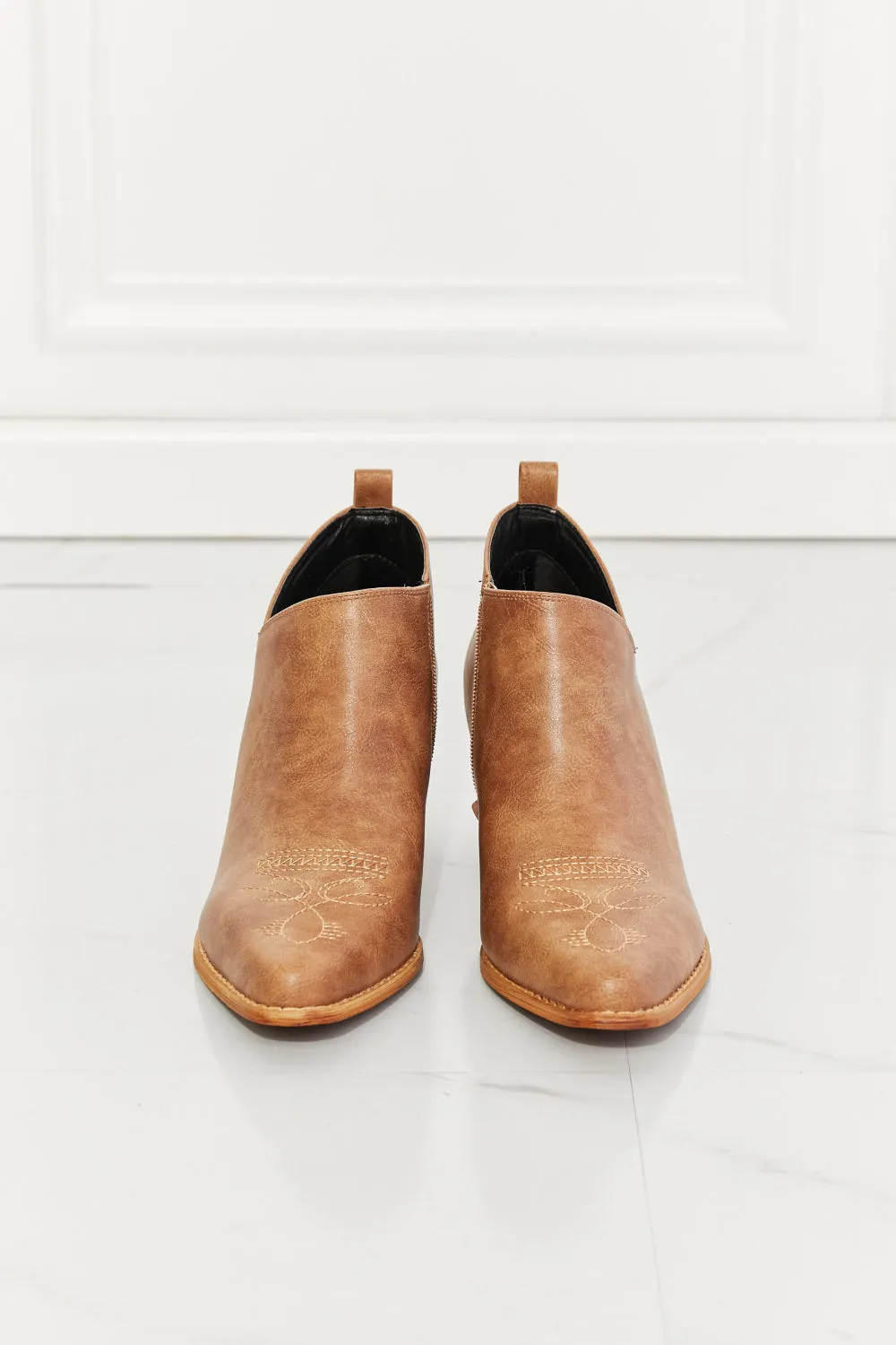 Caramel Embroidered Crossover Cowgirl Bootie