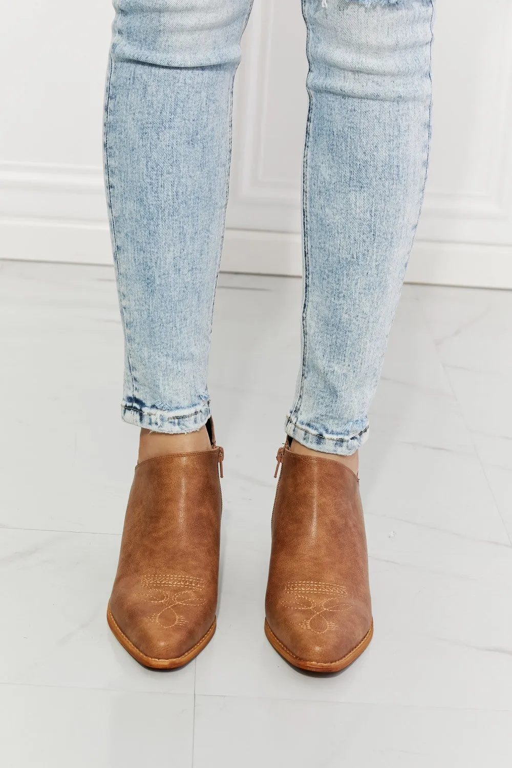Caramel Embroidered Crossover Cowgirl Bootie