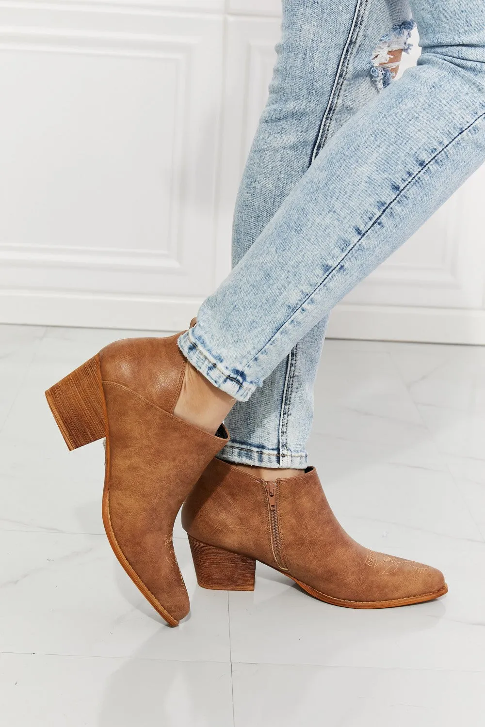 Caramel Embroidered Crossover Cowgirl Bootie