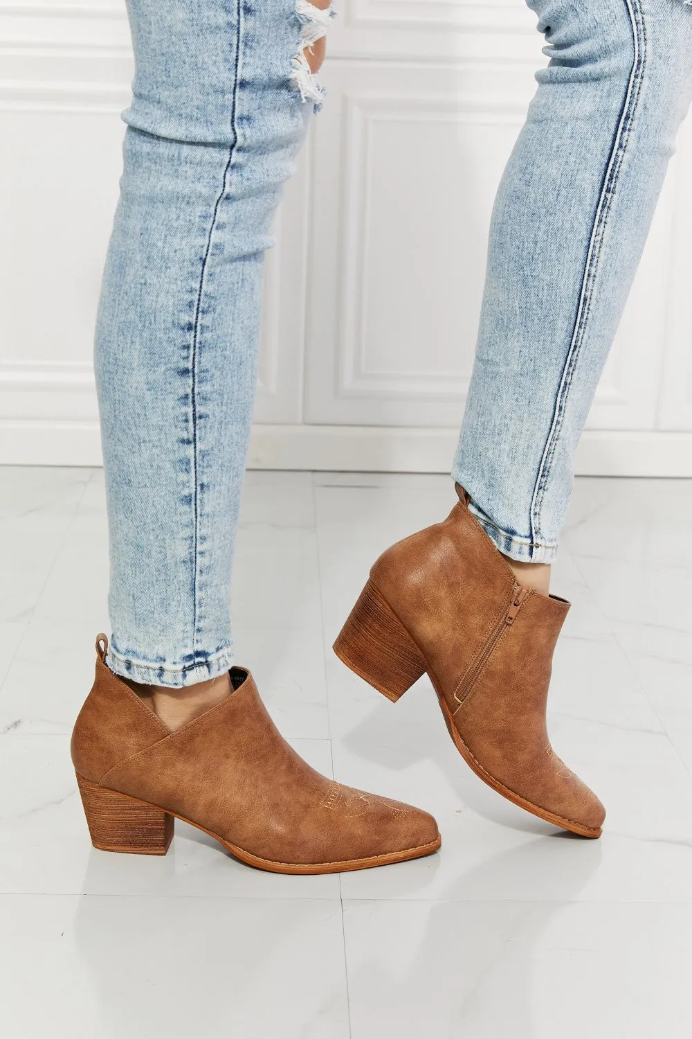 Caramel Embroidered Crossover Cowgirl Bootie