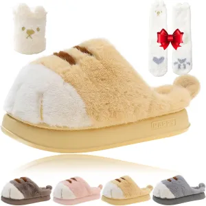 Cat Paw Slippers, 2025 New Cat Paw Slippers for Women, Cat Foot Slippers, Cat Paws Slippers, Warm Cozy Fuzzy Christmas Cat's Paw Slippers