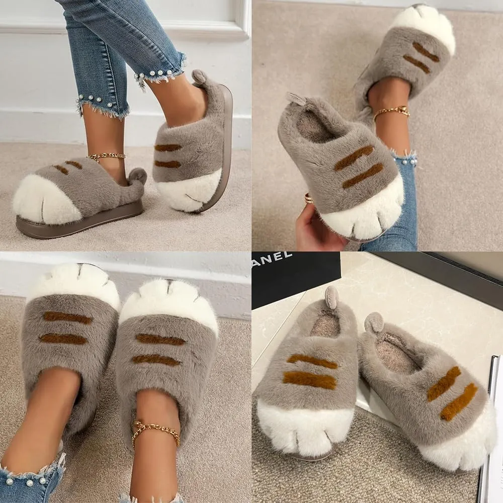Cat Paw Slippers, 2025 New Cat Paw Slippers for Women, Cat Foot Slippers, Cat Paws Slippers, Warm Cozy Fuzzy Christmas Cat's Paw Slippers