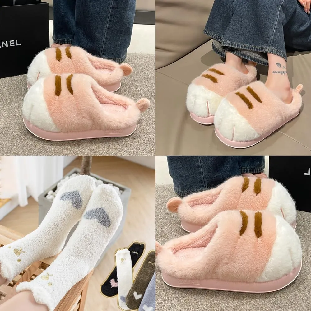 Cat Paw Slippers, 2025 New Cat Paw Slippers for Women, Cat Foot Slippers, Cat Paws Slippers, Warm Cozy Fuzzy Christmas Cat's Paw Slippers