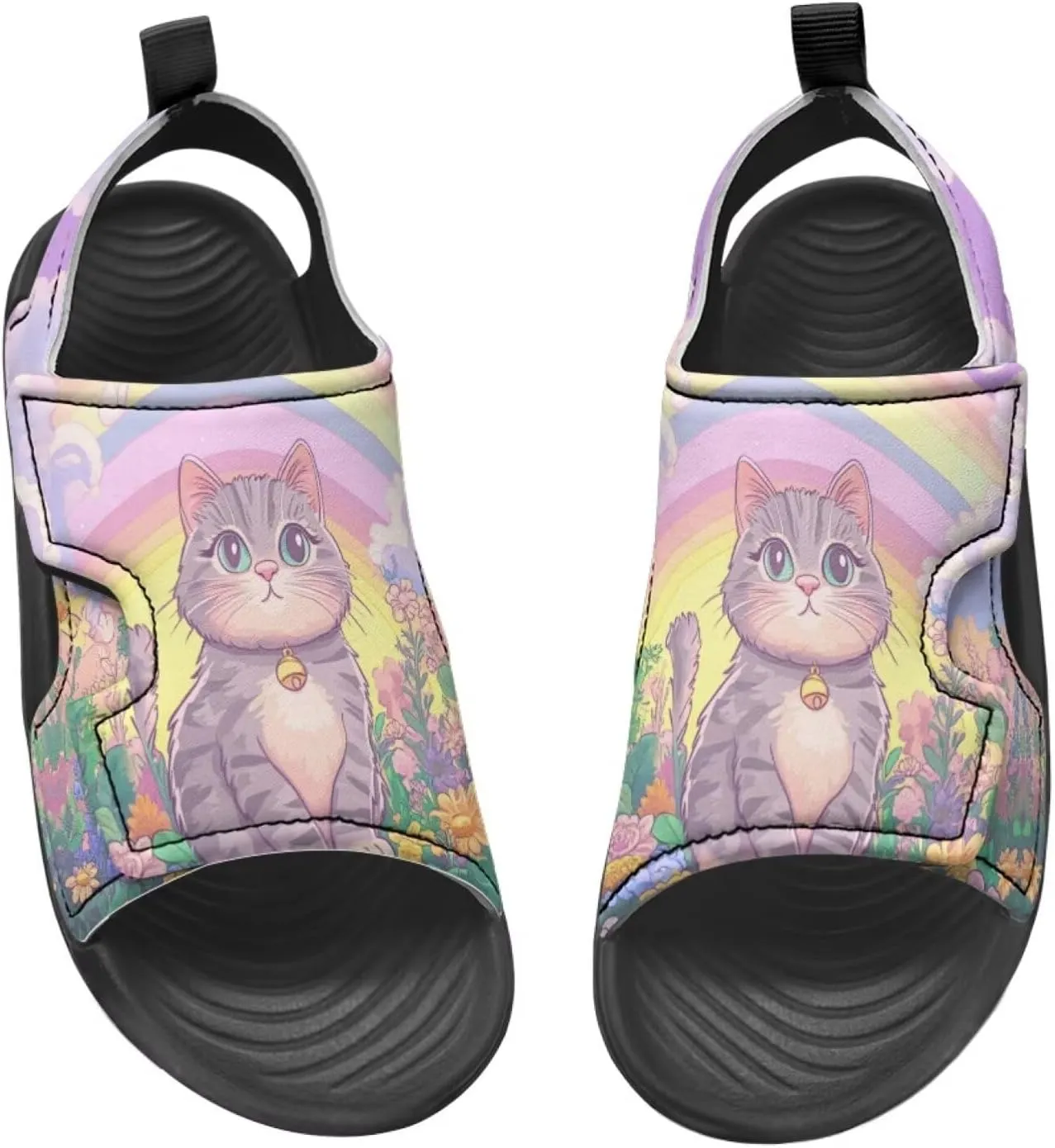 Cat Sport Sandals for Girls,Cute Rainbow Water Shoes Summer Outdoor Athletic Hiking Beach Sandals for Toddler/Little/Big Kids