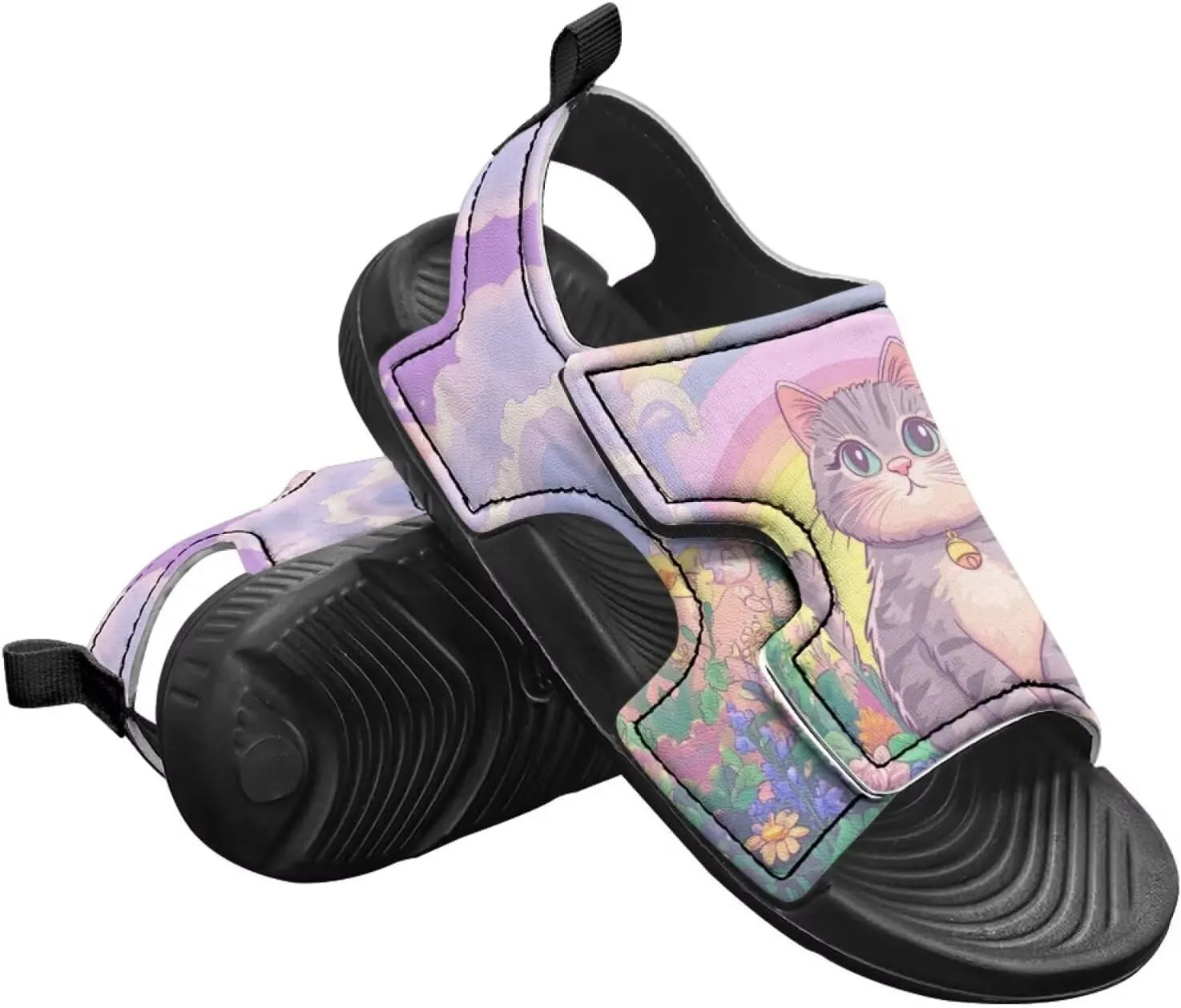 Cat Sport Sandals for Girls,Cute Rainbow Water Shoes Summer Outdoor Athletic Hiking Beach Sandals for Toddler/Little/Big Kids