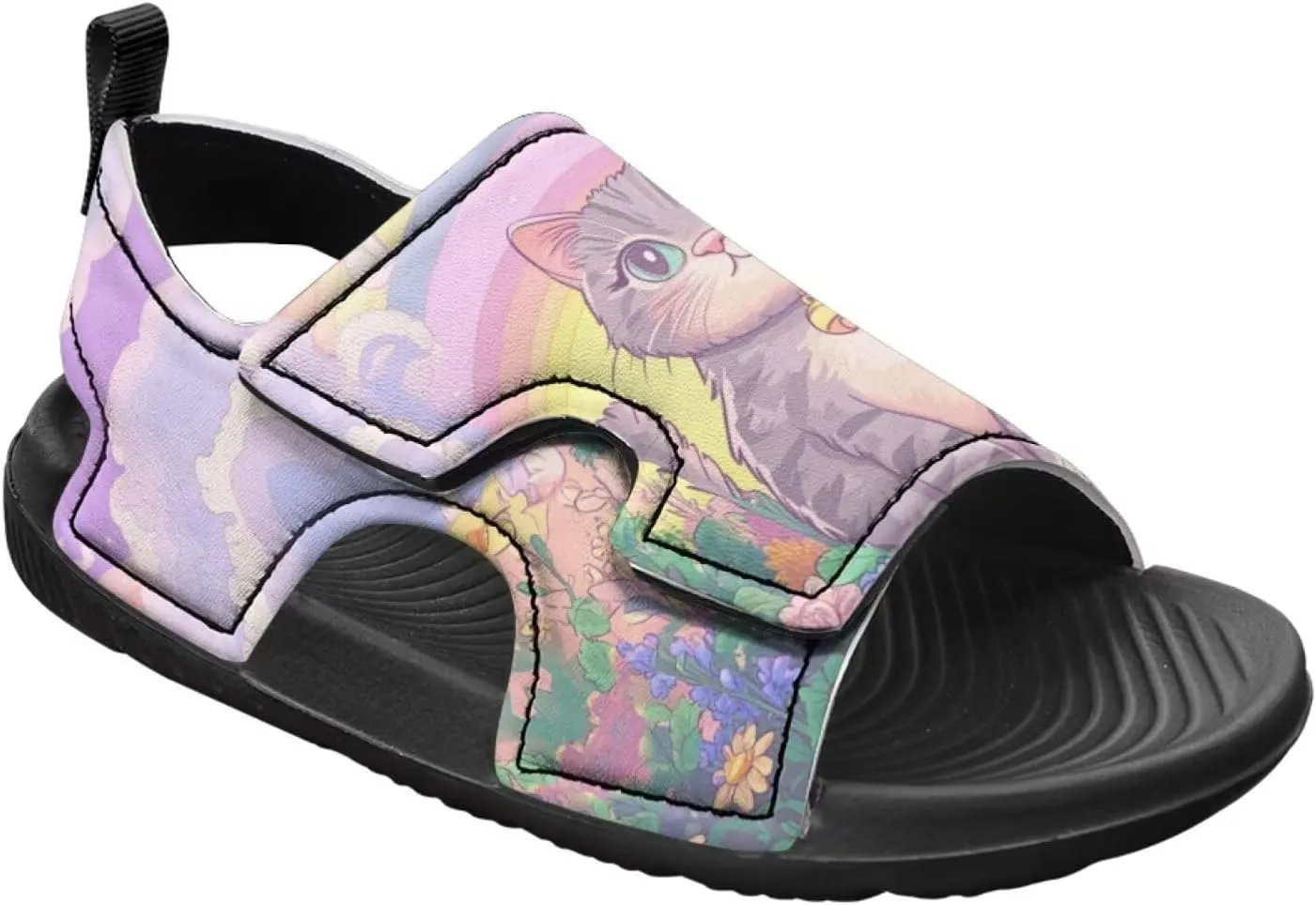 Cat Sport Sandals for Girls,Cute Rainbow Water Shoes Summer Outdoor Athletic Hiking Beach Sandals for Toddler/Little/Big Kids