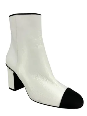 CHANEL Leather Cap Toe Logo Ankle Boots Size 10