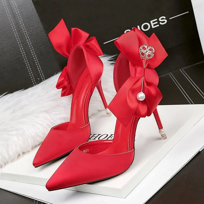 Chicvane Pointed Toe Stiletto Heel Bridal Shoes with Satin Bow