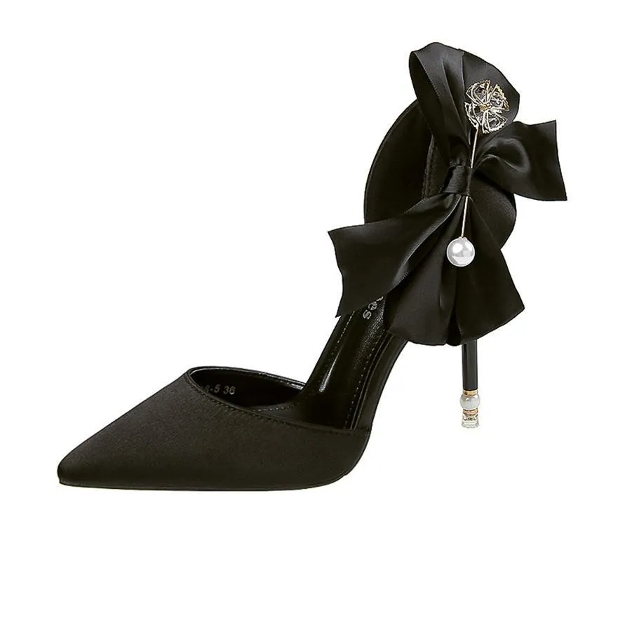 Chicvane Pointed Toe Stiletto Heel Bridal Shoes with Satin Bow