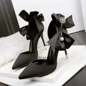 Chicvane Pointed Toe Stiletto Heel Bridal Shoes with Satin Bow