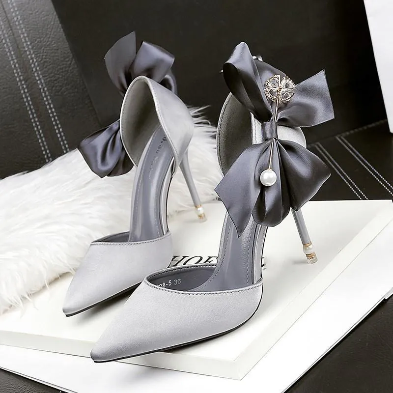 Chicvane Pointed Toe Stiletto Heel Bridal Shoes with Satin Bow