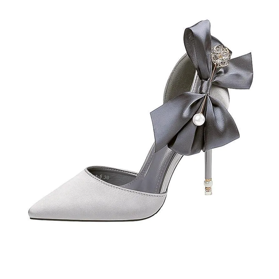 Chicvane Pointed Toe Stiletto Heel Bridal Shoes with Satin Bow
