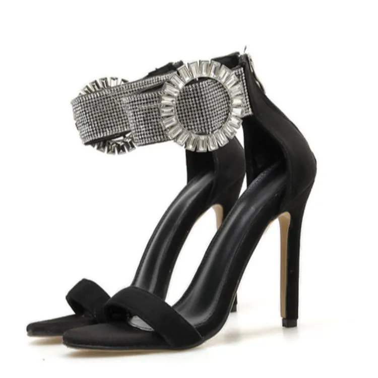 Chicvane Rhinestone Stiletto Heel Zipple Closure Bridal Sandals
