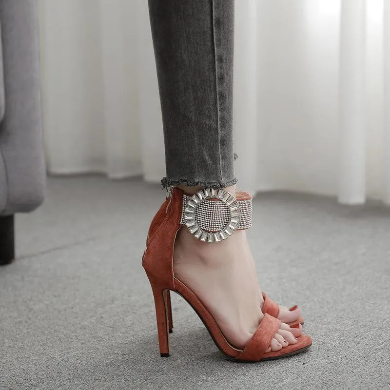 Chicvane Rhinestone Stiletto Heel Zipple Closure Bridal Sandals