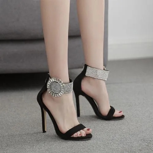 Chicvane Rhinestone Stiletto Heel Zipple Closure Bridal Sandals