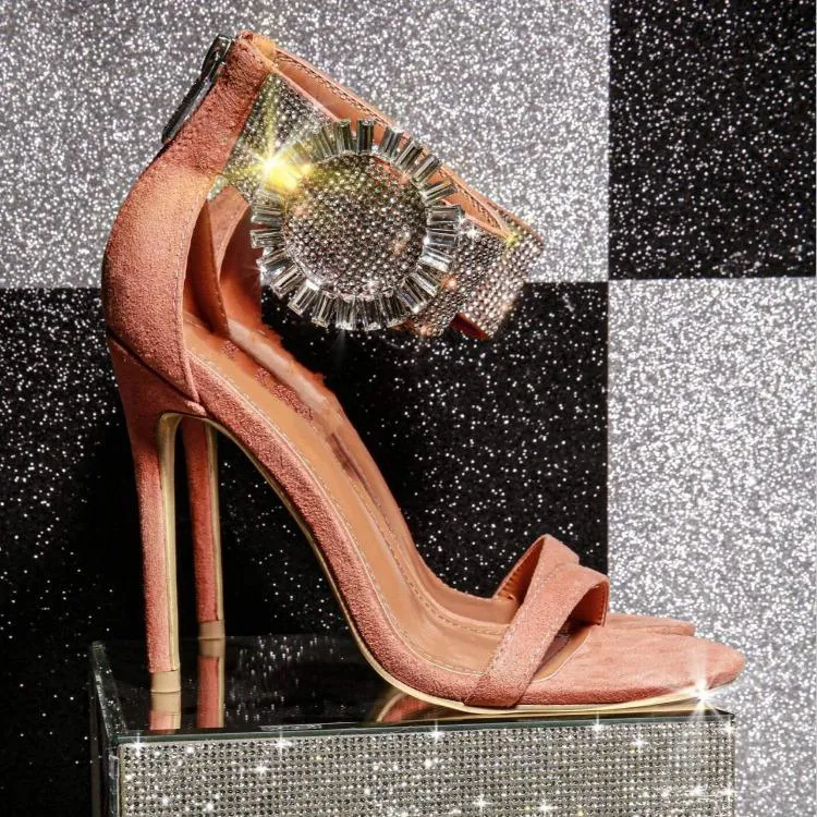Chicvane Rhinestone Stiletto Heel Zipple Closure Bridal Sandals