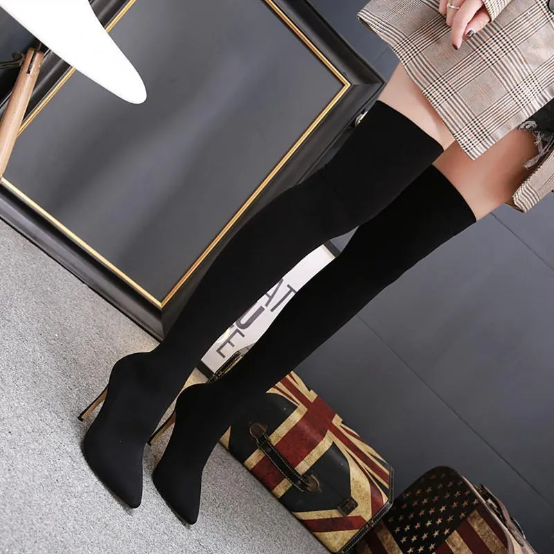 Chicvane Suede Pointed Toe Stiletto Heel Over The Knee Boots For Girls