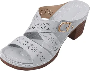 Chunky Sandals for Women Dressy Flower Cut Out Wedges Sandals Comfortable Slides Walking Flip Flops Lightweight Fashion Sandal Summer Beach Shoes